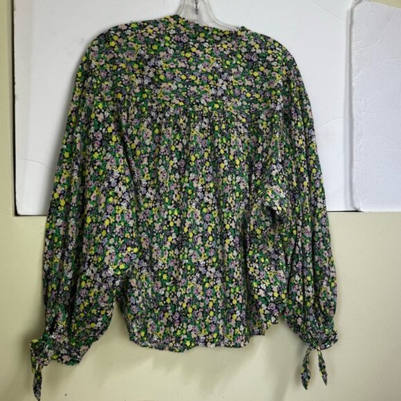Anthropologie Maeve Ashleigh Floral Puff Sleeved Ties Button Down Oversize Top L - Picture 3 of 16